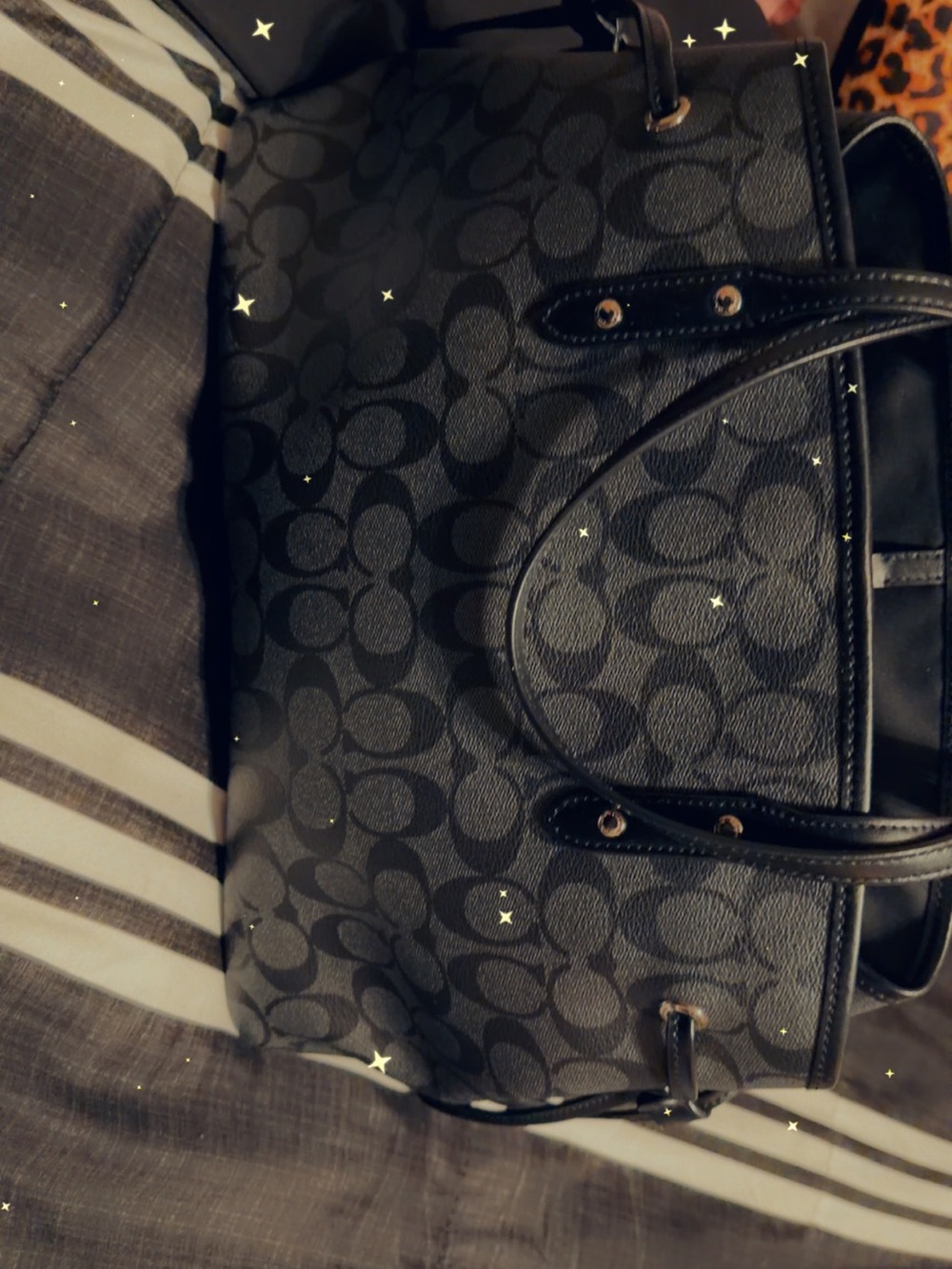 Coach Men's Black Signature Pattern Tote Bag